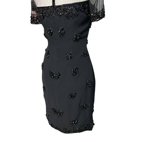 BLACK TIE Womens 4 Black Vintage Beaded Short Sleeve Cocktail Dress OLEG CASSINI - Picture 6 of 11